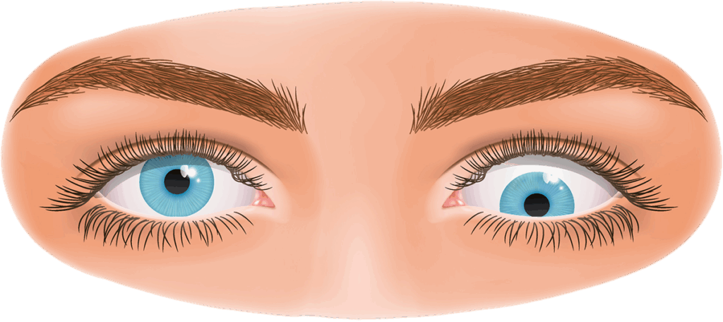 Ein Auge des Gesichts schielt nach unten