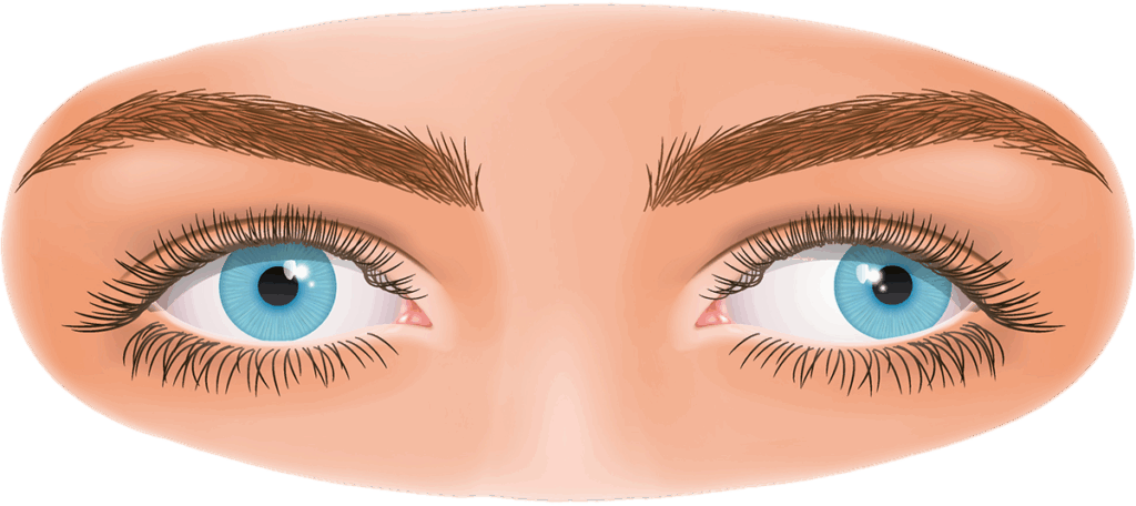 Ein Auge des Gesichts schielt nach außen