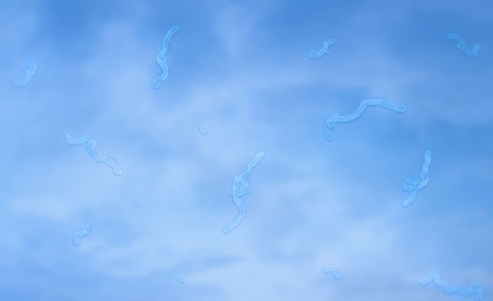 Glaskörpertrübung in Form von fliegenden Mücken vor einem Himmelshintergrund